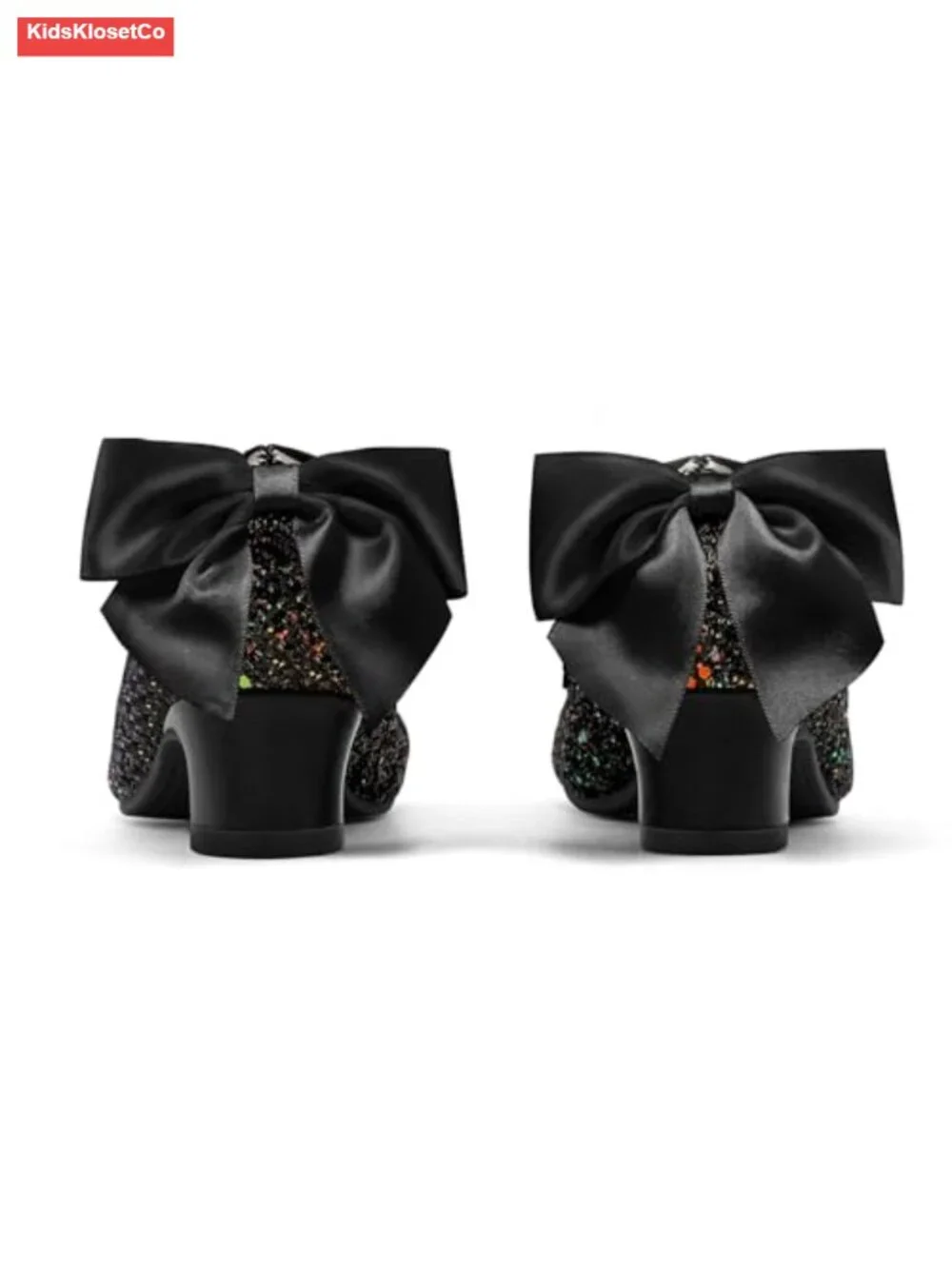 Girls Glitter Mary Jane Heels Low Block Heel Hook Loop Princess Dress Shoes